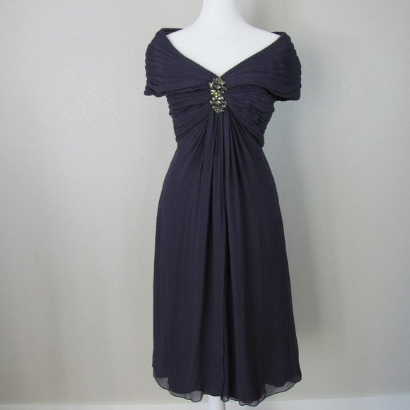 Tadashi Shoji Dresses & Skirts - Tadashi Shoji 100% Silk Dark Purple Stretch Jewel Front Formal Cocktail …